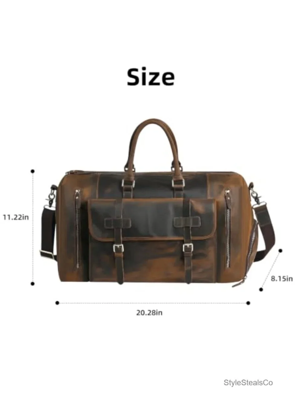 Genuine Crazy Horse Leather + Canvas Duffle Bag Carry-On Weekender Overnight